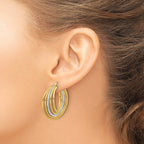 14K w/White Rhodium Polished and D/C Fancy Hoop Earrings