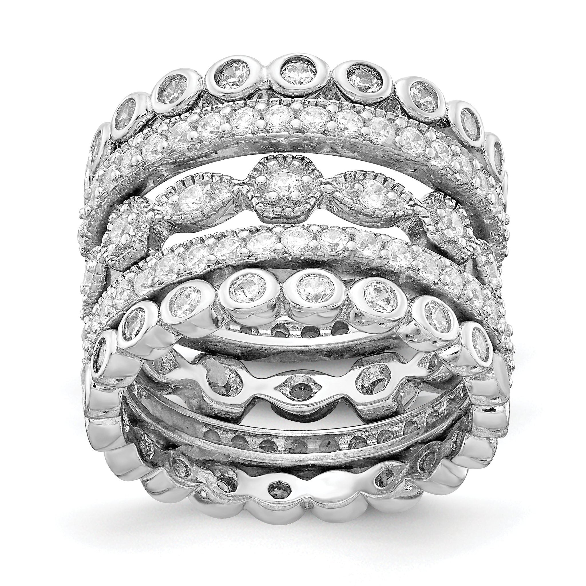 Cheryl M Sterling Silver Rhodium-plated Brilliant-cut CZ 5 Piece Eternity Ring Set Main image