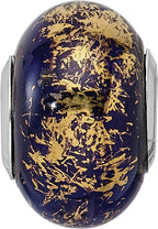 Sterling Silver 925 Dark Blue Ceramic Bead with Gold Foil Accent