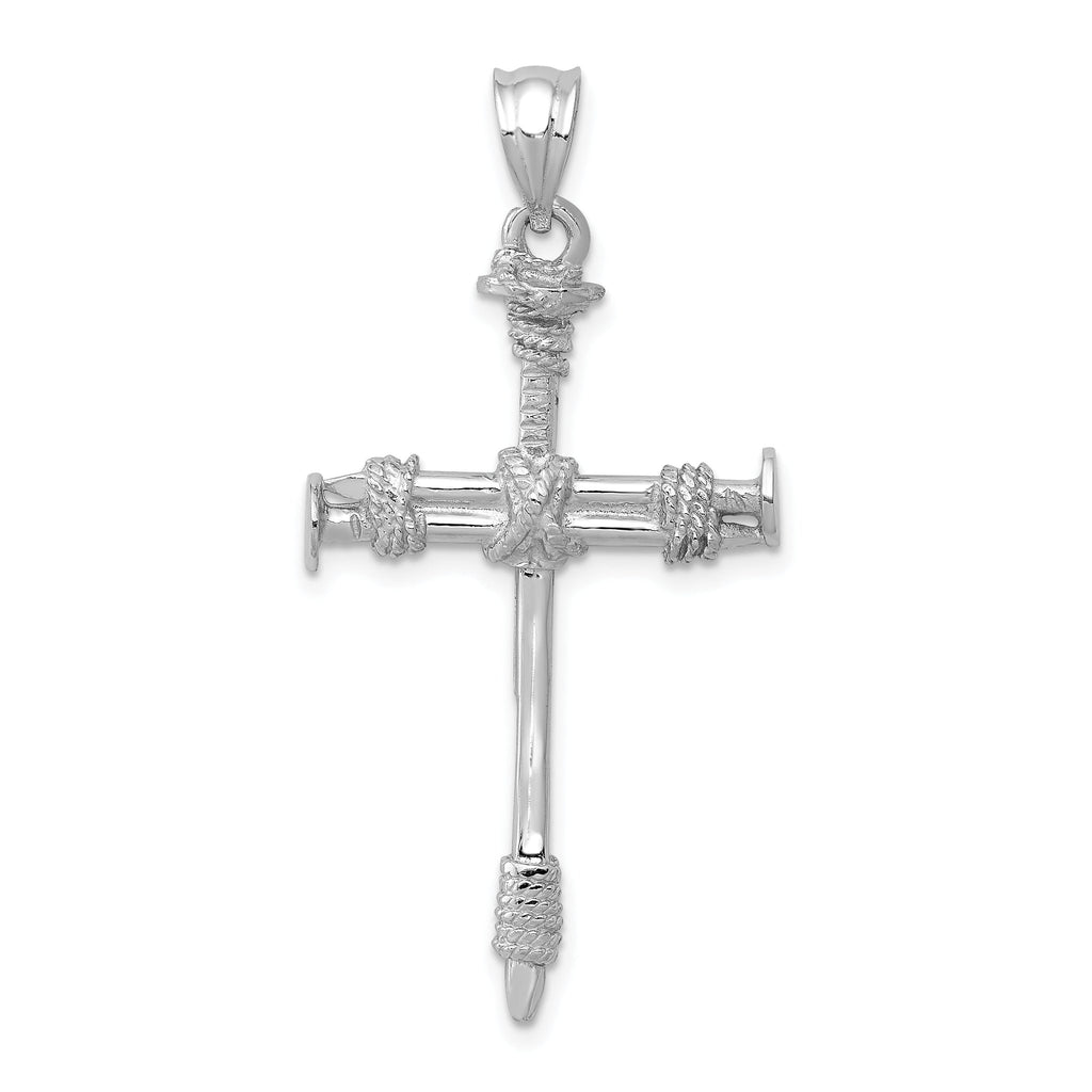 14K White Gold Nail Cross Pendant with Rhodium Plating  Solid & Elegant Design