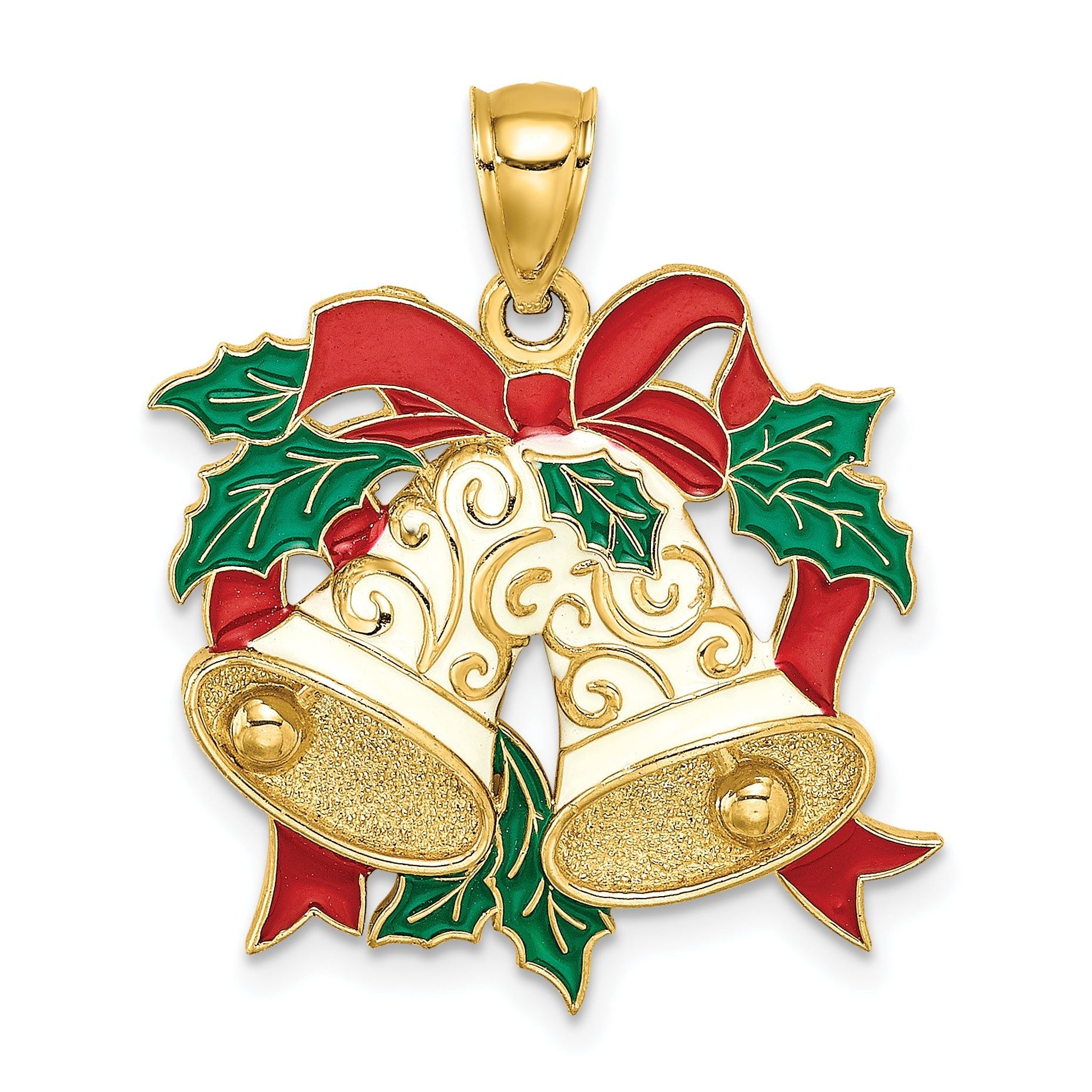 14K Enamel Holiday Bells and Holly Charm Main image