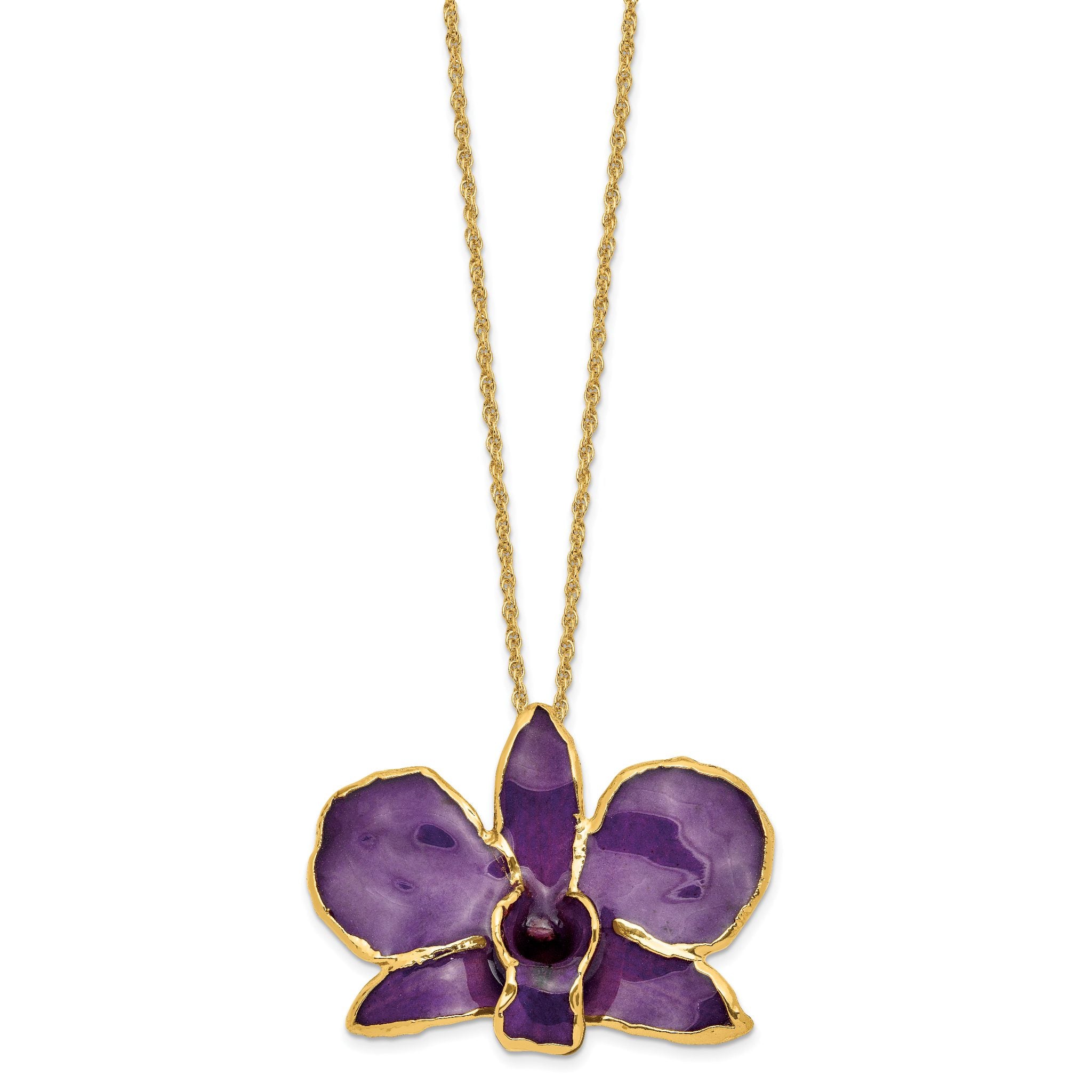 24K Gold-trim Lacquer Dipped Purple Real Dendrobium Orchid 20 inch Gold-tone Necklace Main image