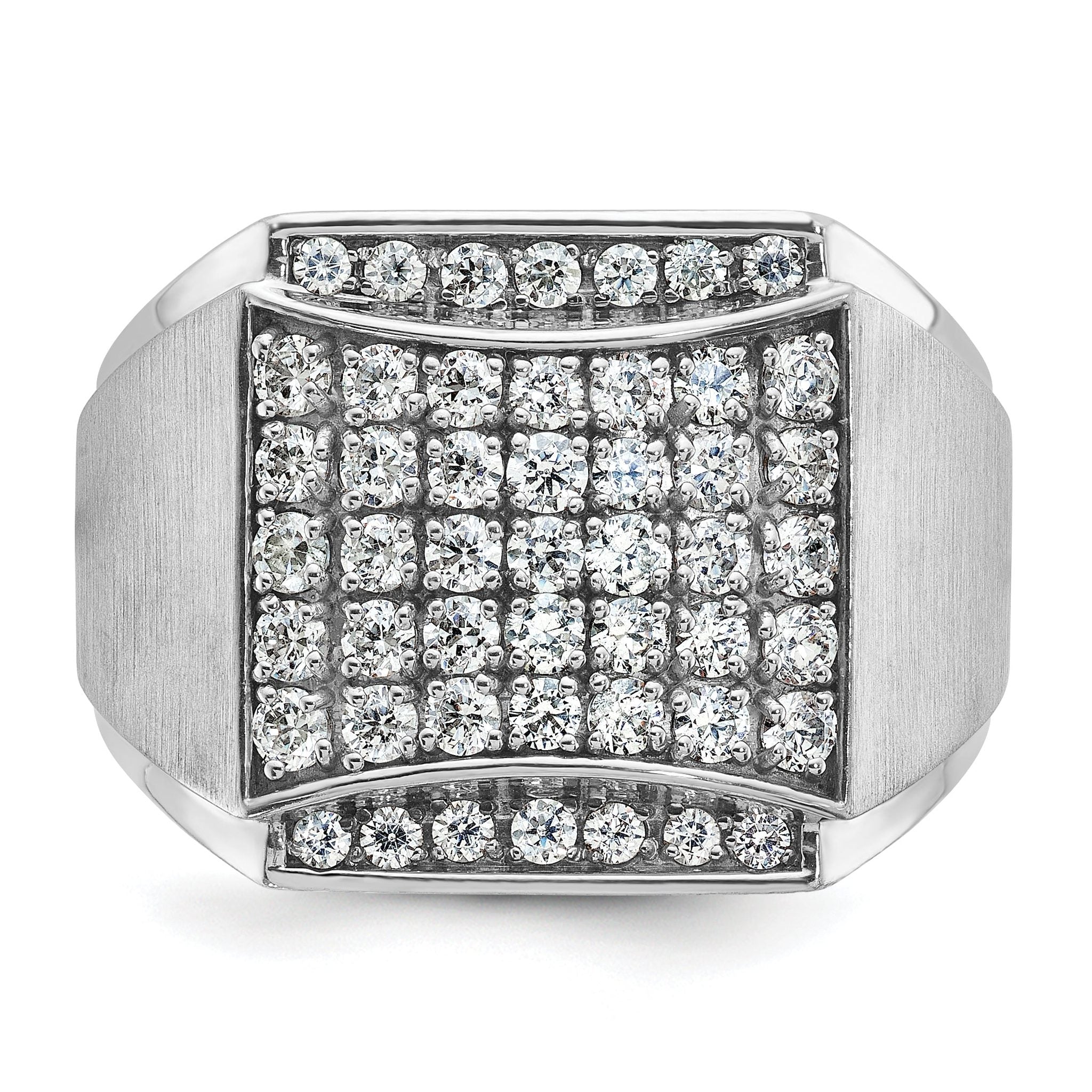 14k White Gold Mens Polished and Satin Cluster Ring Mounting, Mounting Only