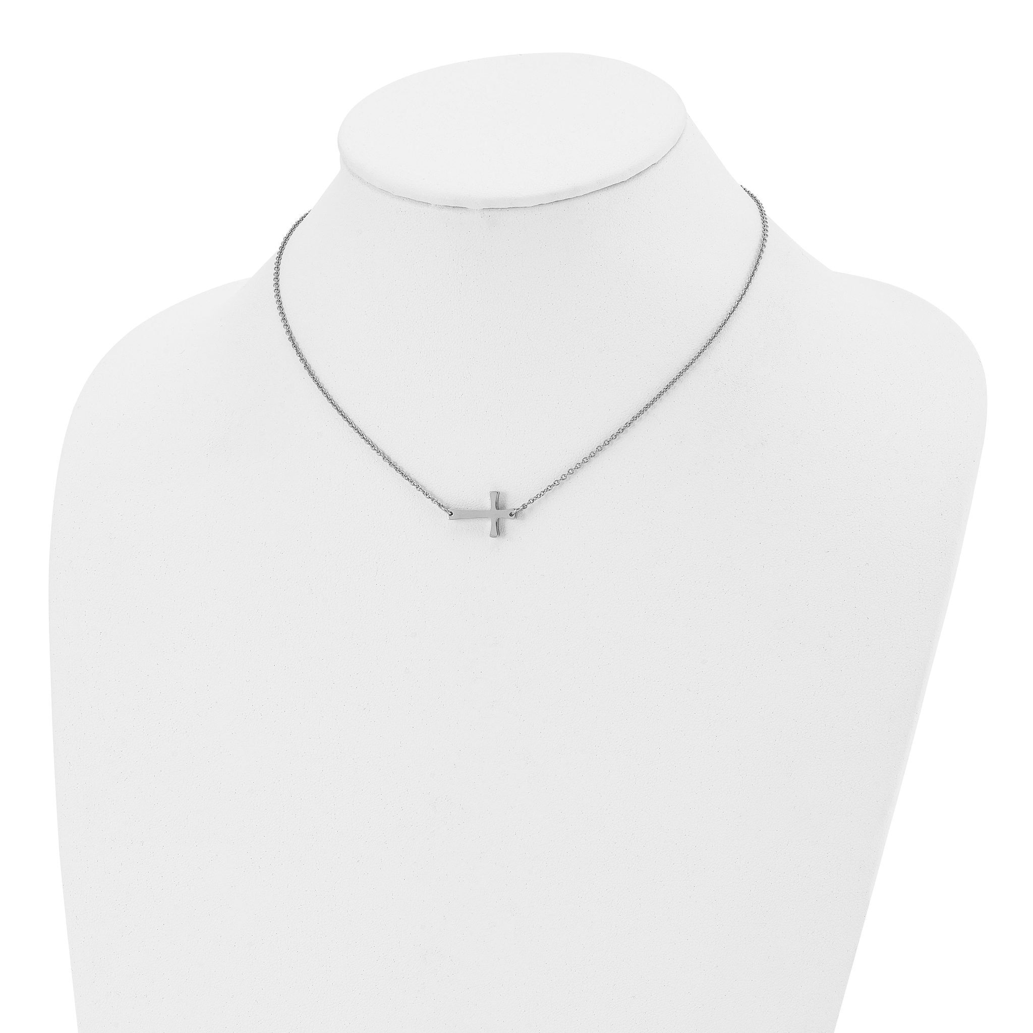 Sophia Jewelers Unisex Polished Stainless Steel Sideways Cross Necklace