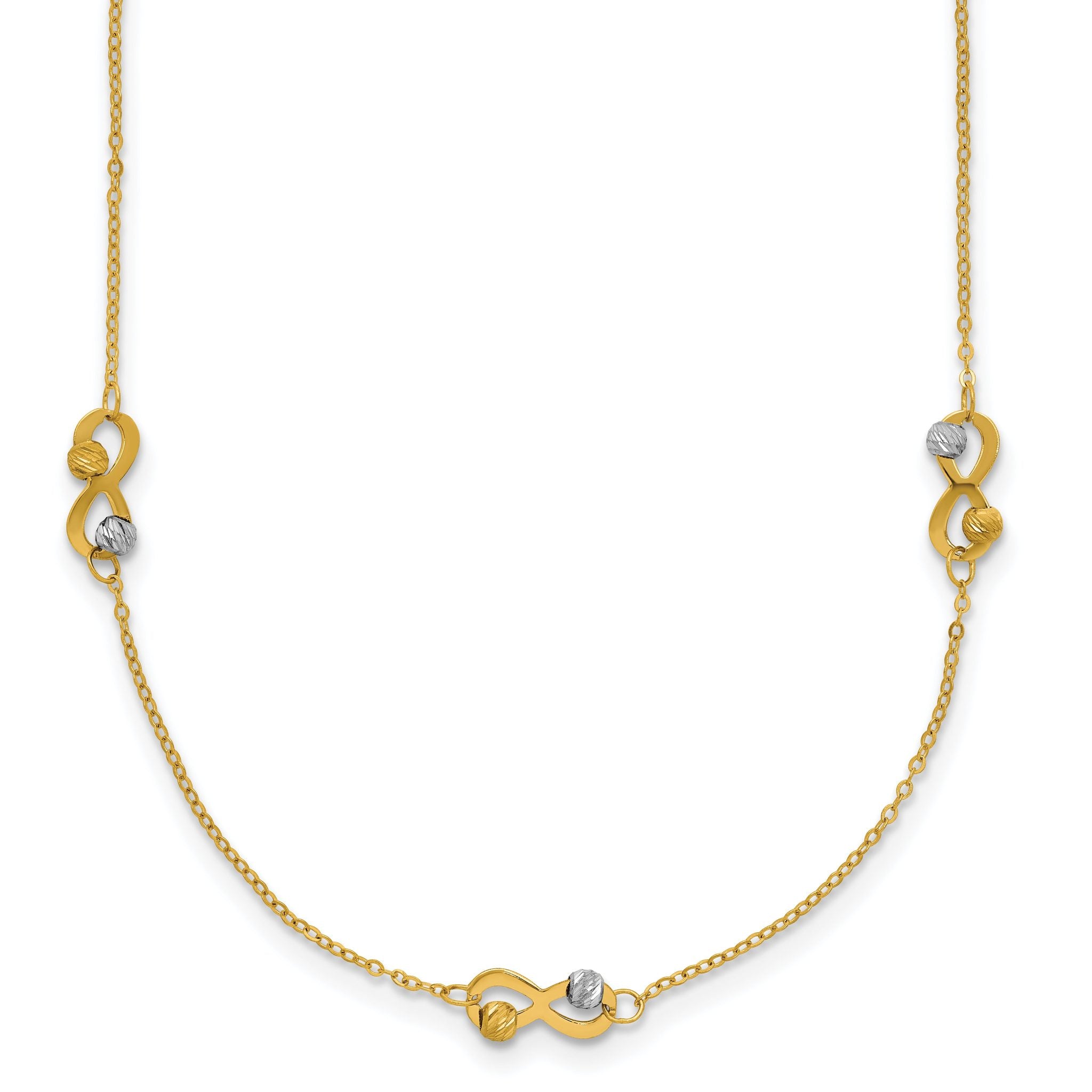 14K Two-tone D/C Beaded Infinity Station Necklace Main image
