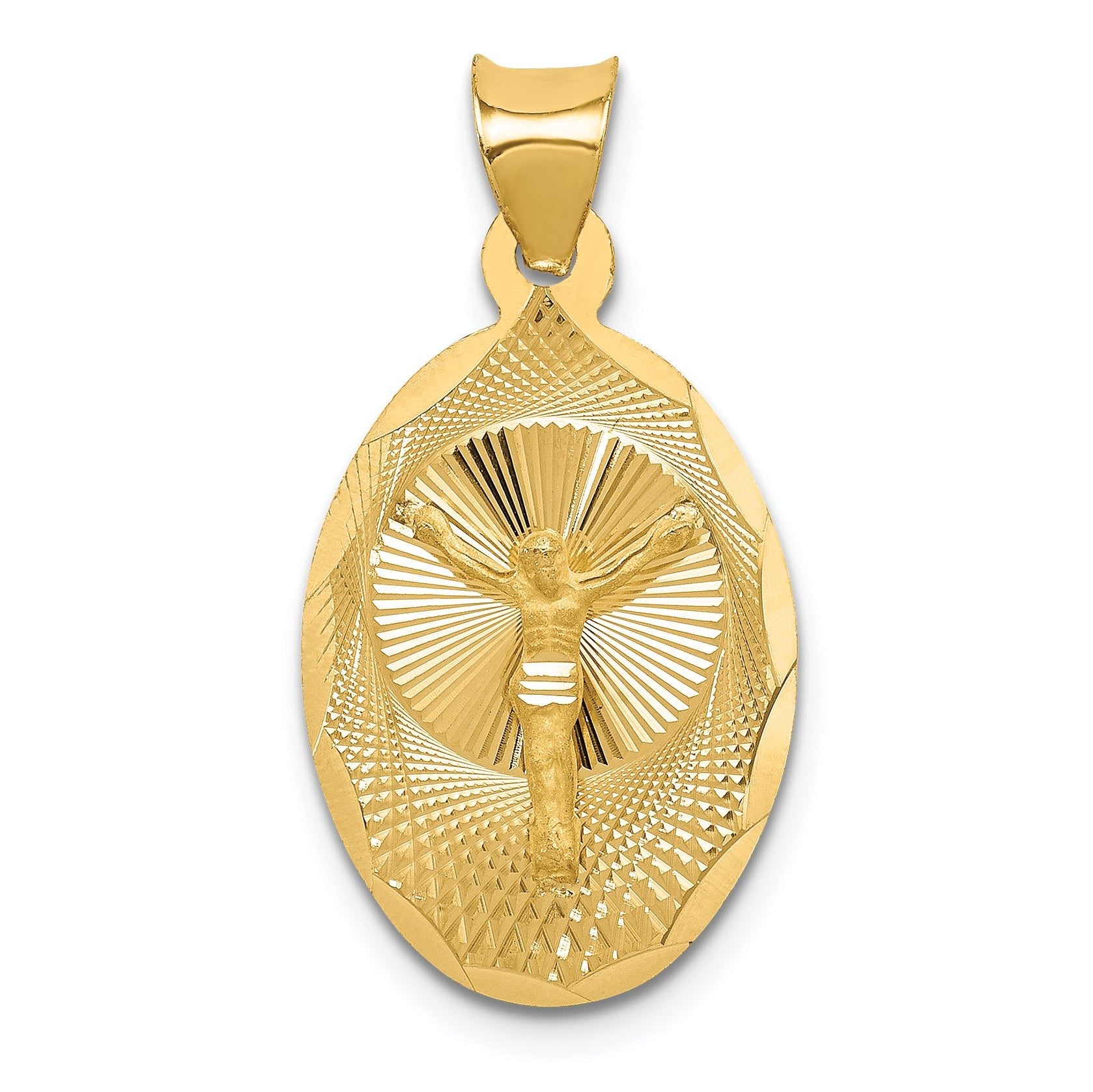 14K Gold Polished Oval Corpus Pendant with Solid Die Struck Design Main image