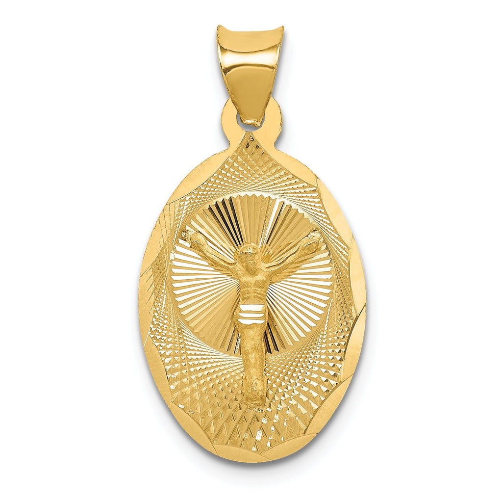14K Gold Polished Oval Corpus Pendant with Solid Die Struck Design