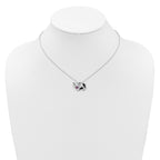 Cheryl M Sterling Silver Rhodium-plated Polished and Enameled Black and White CZ Cow 16 Inch with 2 Inch Extension Necklace