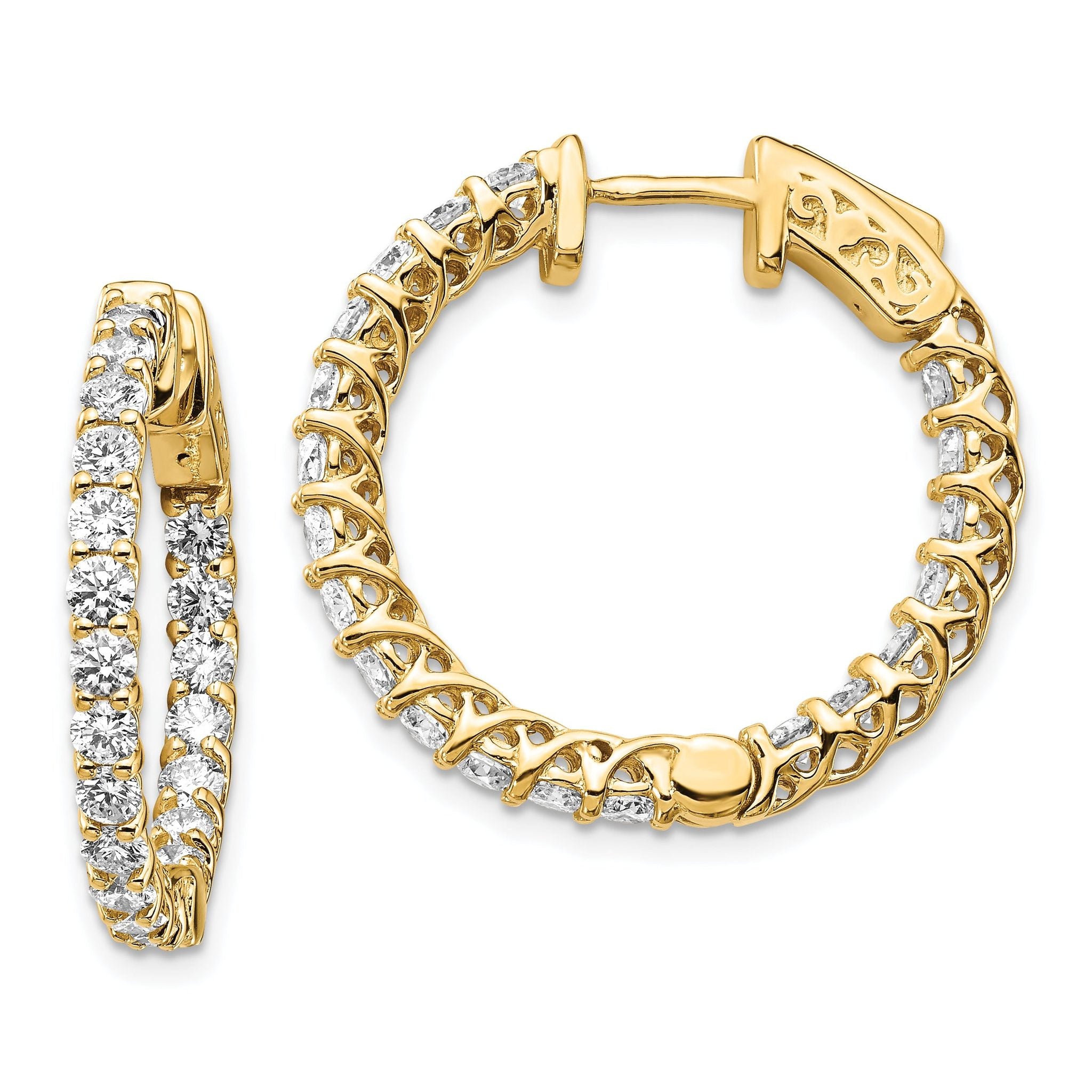 14k Diamond Round Hoop w/Safety Clasp Earrings Main image