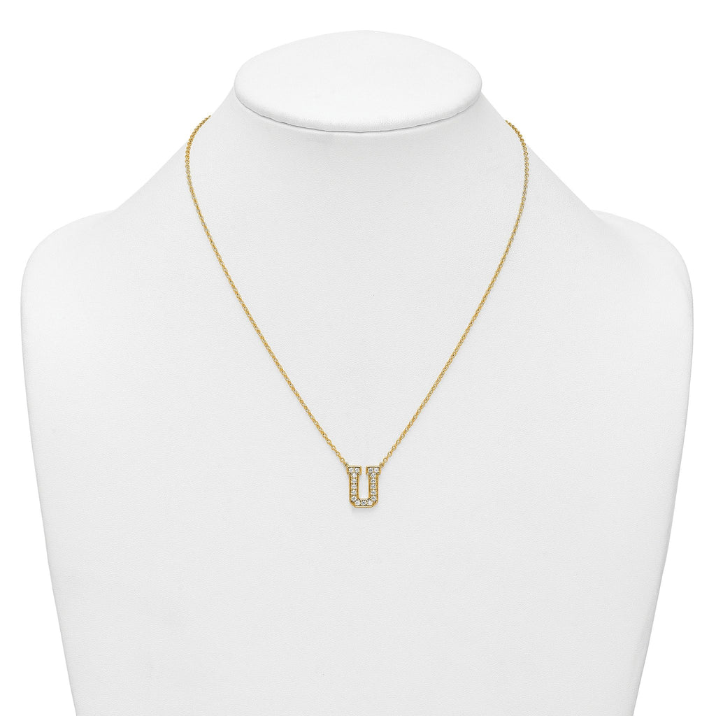 14k 3/8 carat Lab Grown Diamond VS+ F+ Complete Letter U 18 inch Initial Necklace