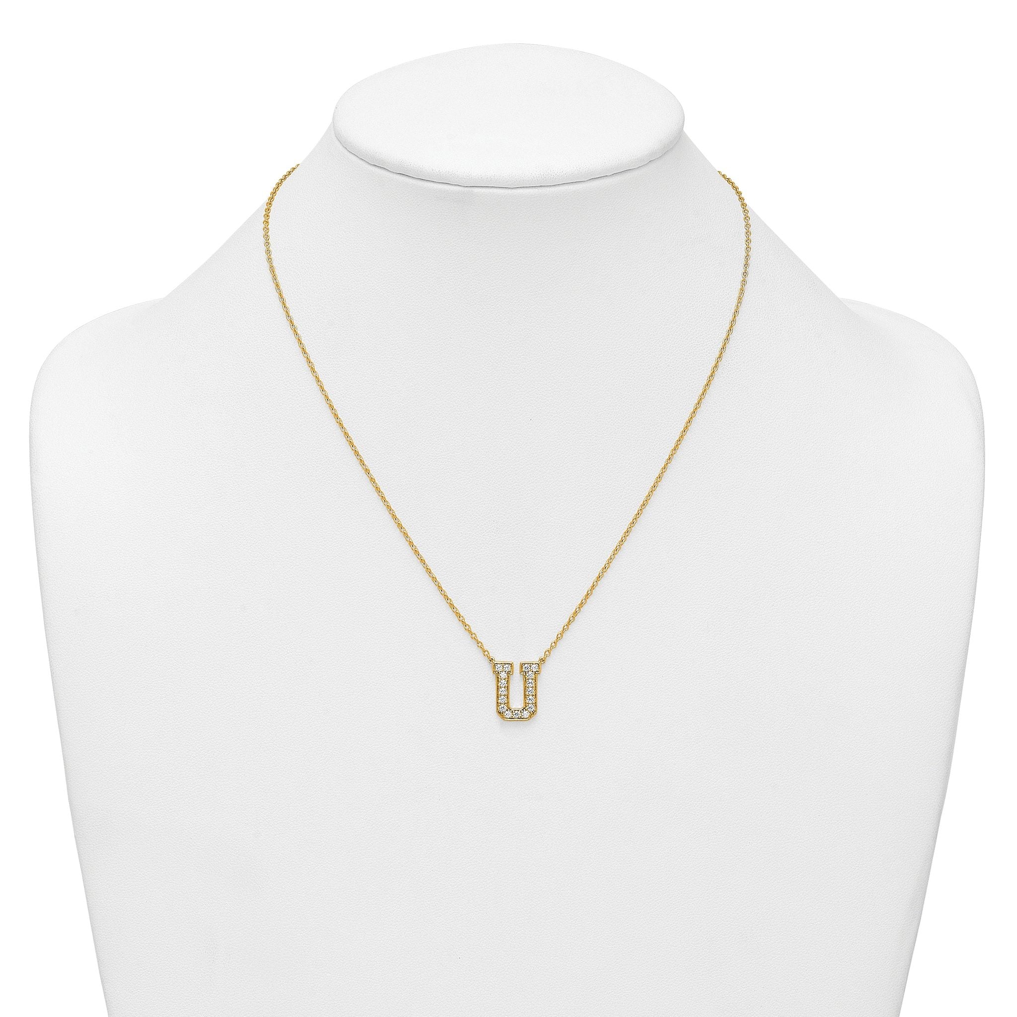 14k 3/8 carat Lab Grown Diamond VS+ F+ Complete Letter U 18 inch Initial Necklace