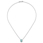 Pure Serenity 14k White Gold 1/8 carat Lab Grown Diamond VS/SI+ G+ and Lab Created Paraiba 18 inch Oval Halo Pendant Necklace