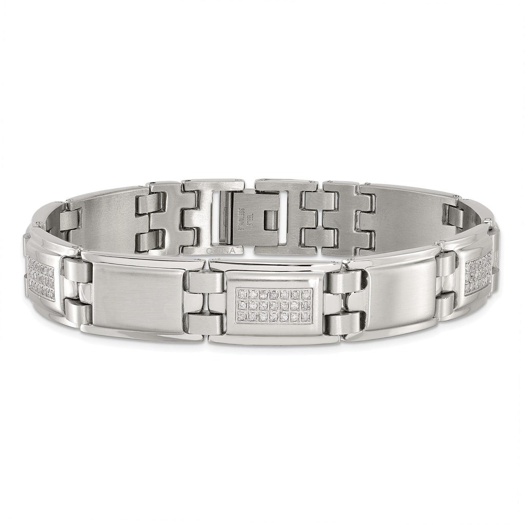 Stainless Steel Polished and Matte with 3/4 carat Diamond Bracelet for Men