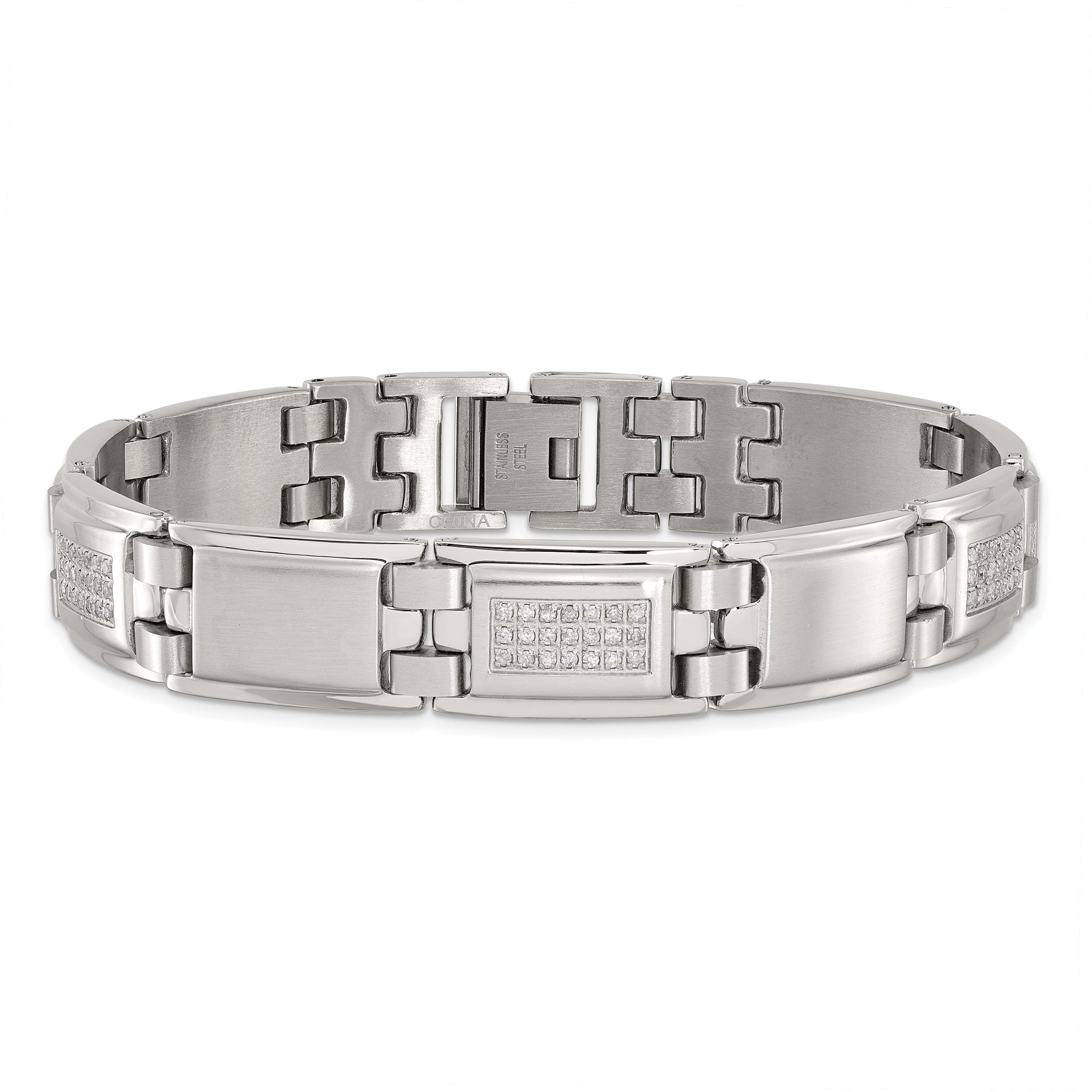 Stainless Steel Polished and Matte with 3/4 carat Diamond Bracelet for Men