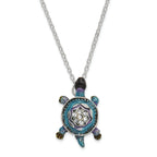 Luxury Giftware Pewter Bejeweled Crystals Pewter-tone Enameled AMAZING AZURE Turtle Trinket Box with Matching 18 Inch Necklace
