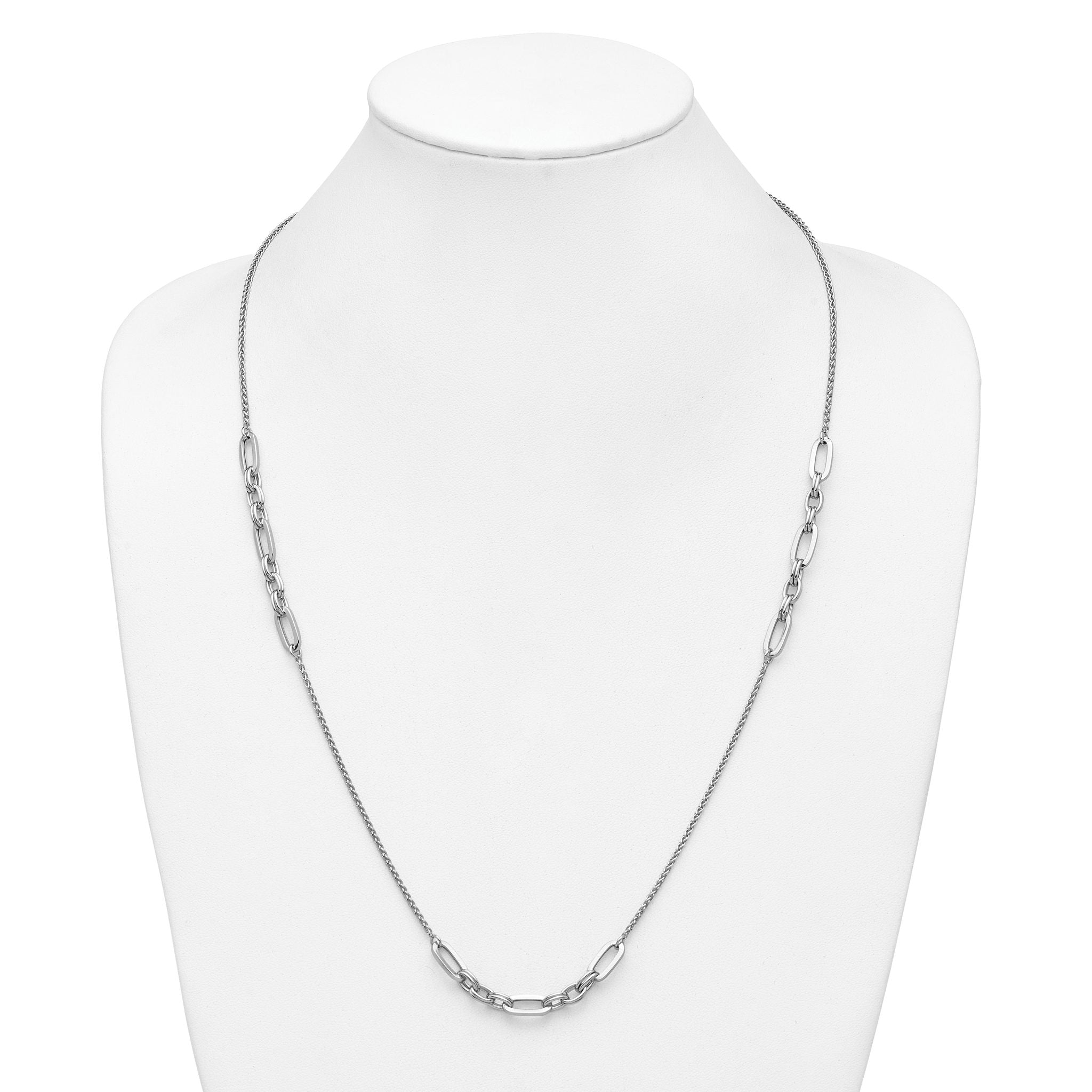 Sterling Silver RH-plated Fancy Oval Station Links Necklace