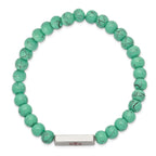 Stainless Steel Polished with Red Enamel Medical ID 6.5mm Turquoise Glass Beaded Stretch Bracelet