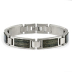 Stainless Steel Brushed with Grey Wood Inlay Link Bracelet for Men