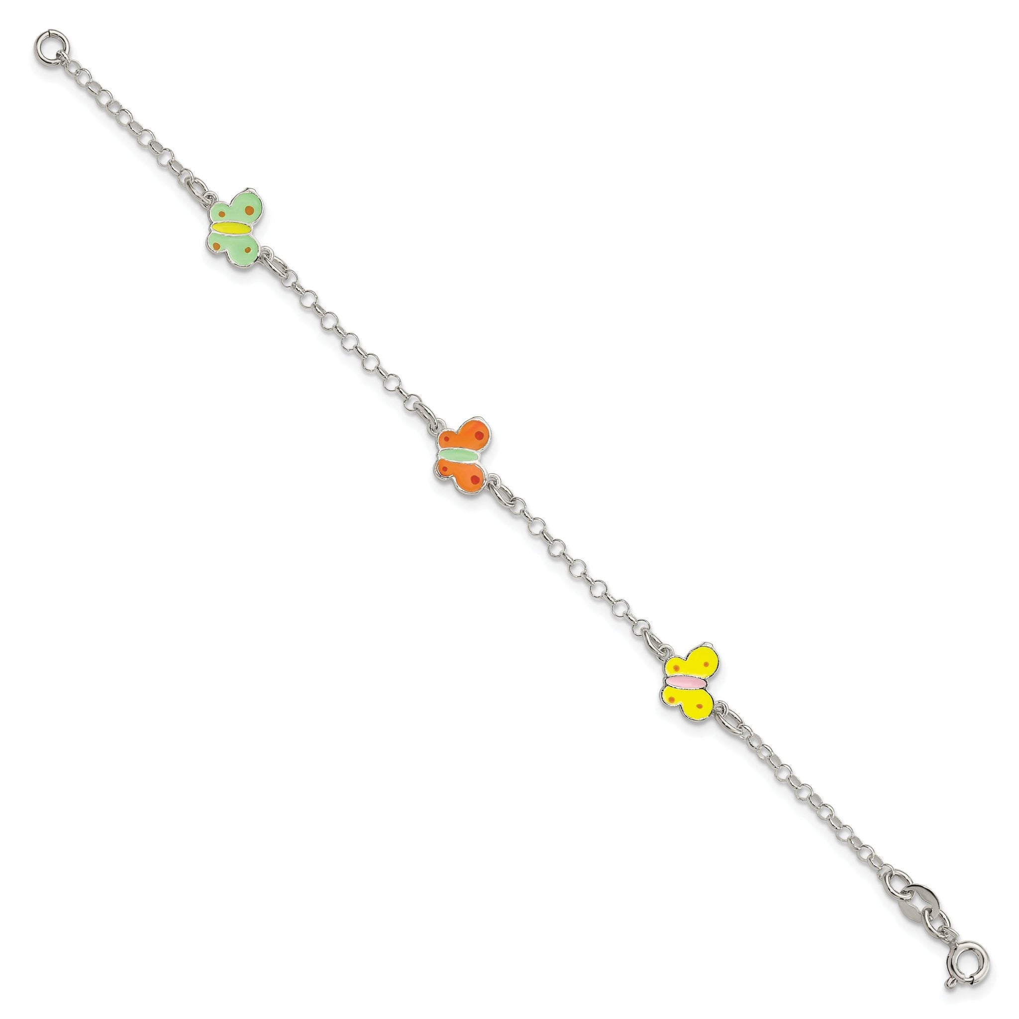 Sterling Silver Polished Multi-color Enamel Butterflies Children's Bracelet Secondary image