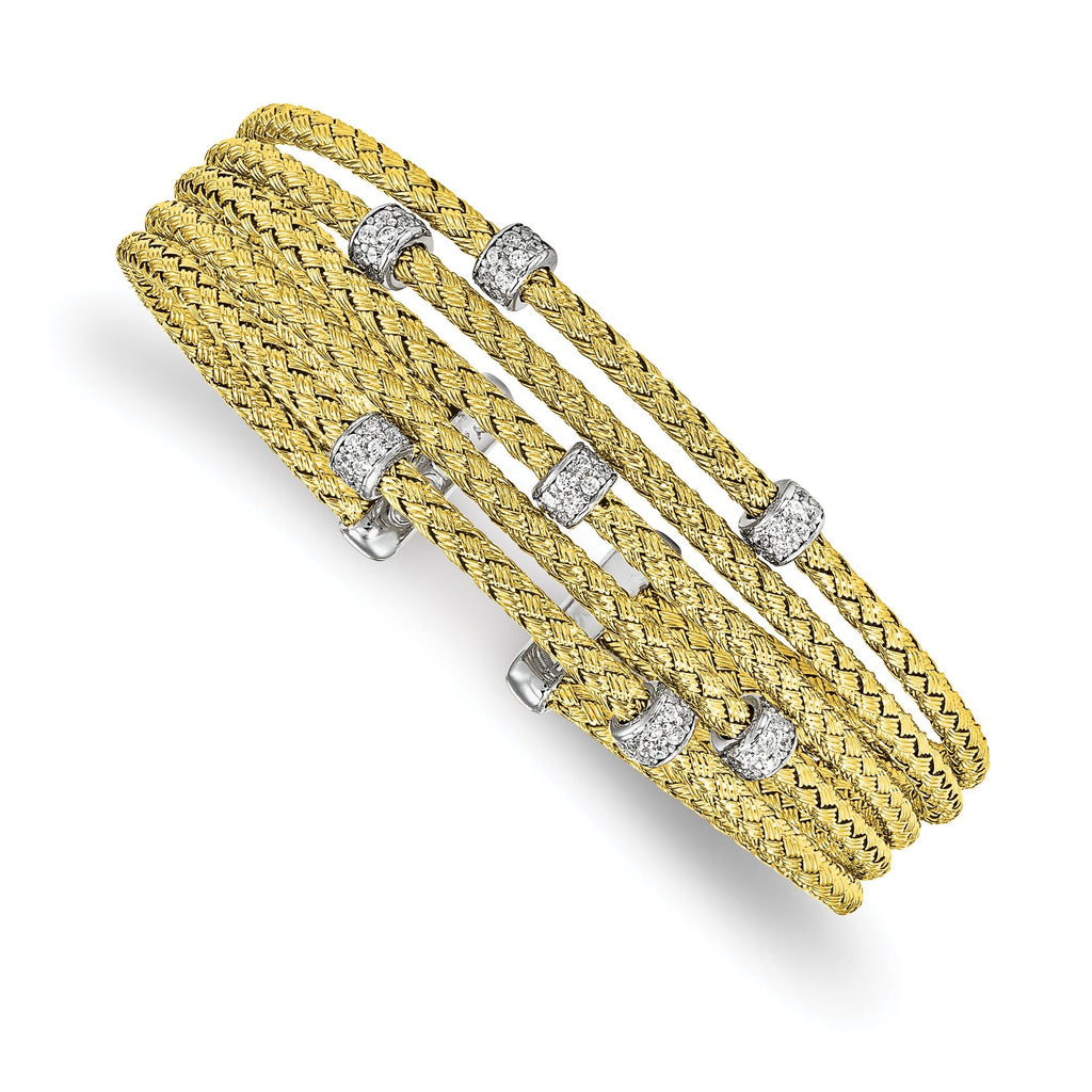 Sophia Jewelers Sterling Silver Gold-Plated Flexible Cuff with White CZ Woven Design