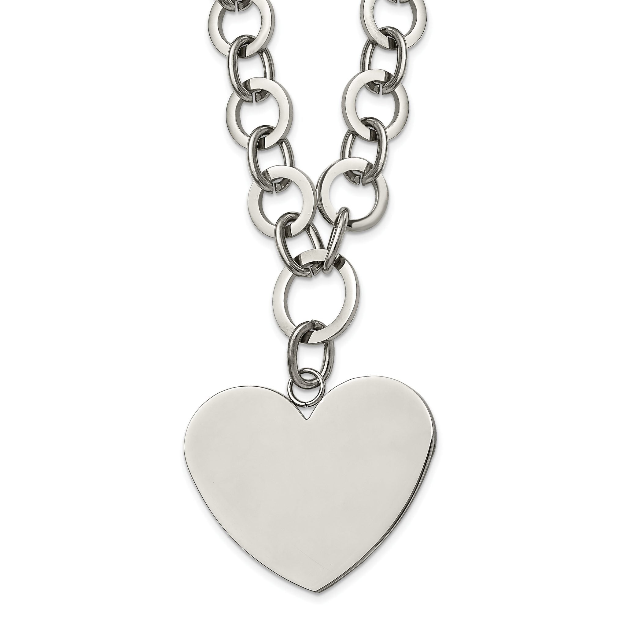 Stainless Steel Polished Large Heart 17.25in w/1.75in ext Necklace Main image