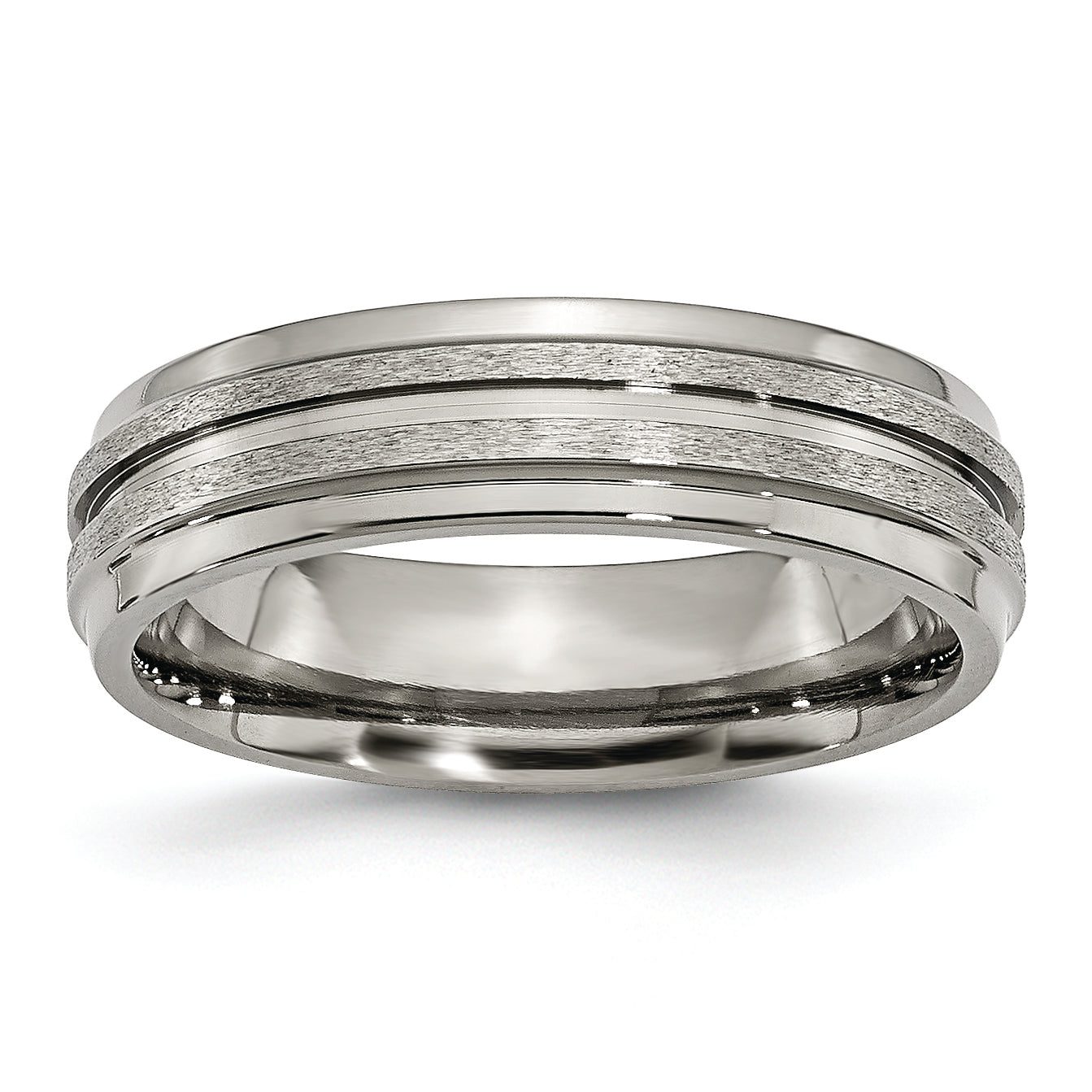 Titanium Grooved Ridged Edge 6mm Satin and Polished Band Main image