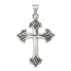 Sterling Silver 925 Fleur De Lis Cross Pendant with Polished Anti-Tarnish Finish