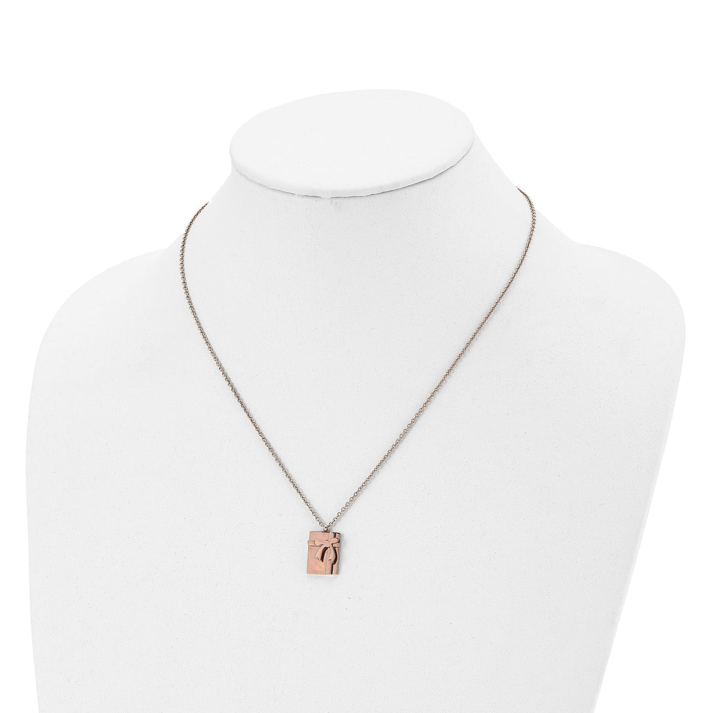 Rose-Tone Gift & Bow Necklace in Stainless Steel