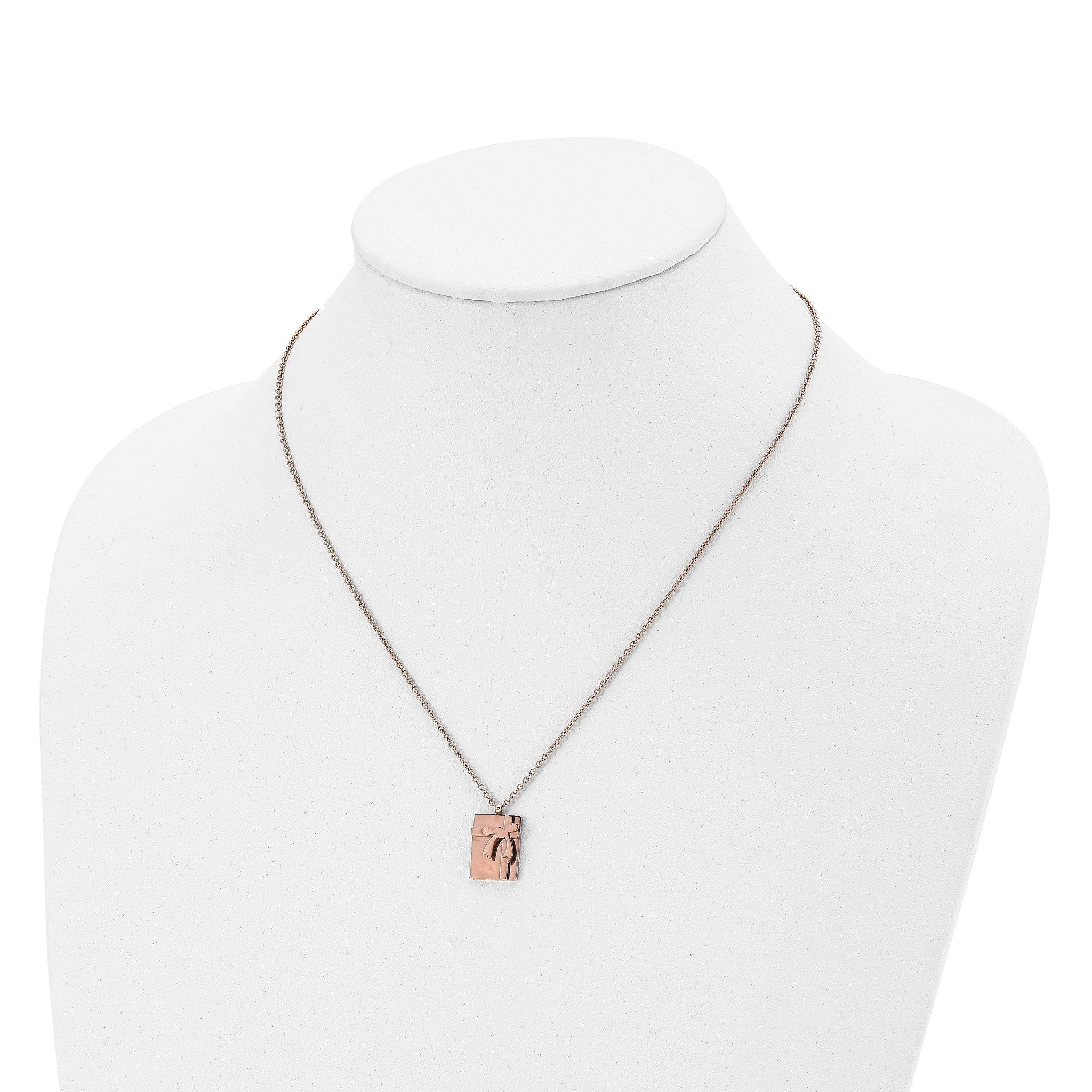 Rose-Tone Gift & Bow Necklace in Stainless Steel