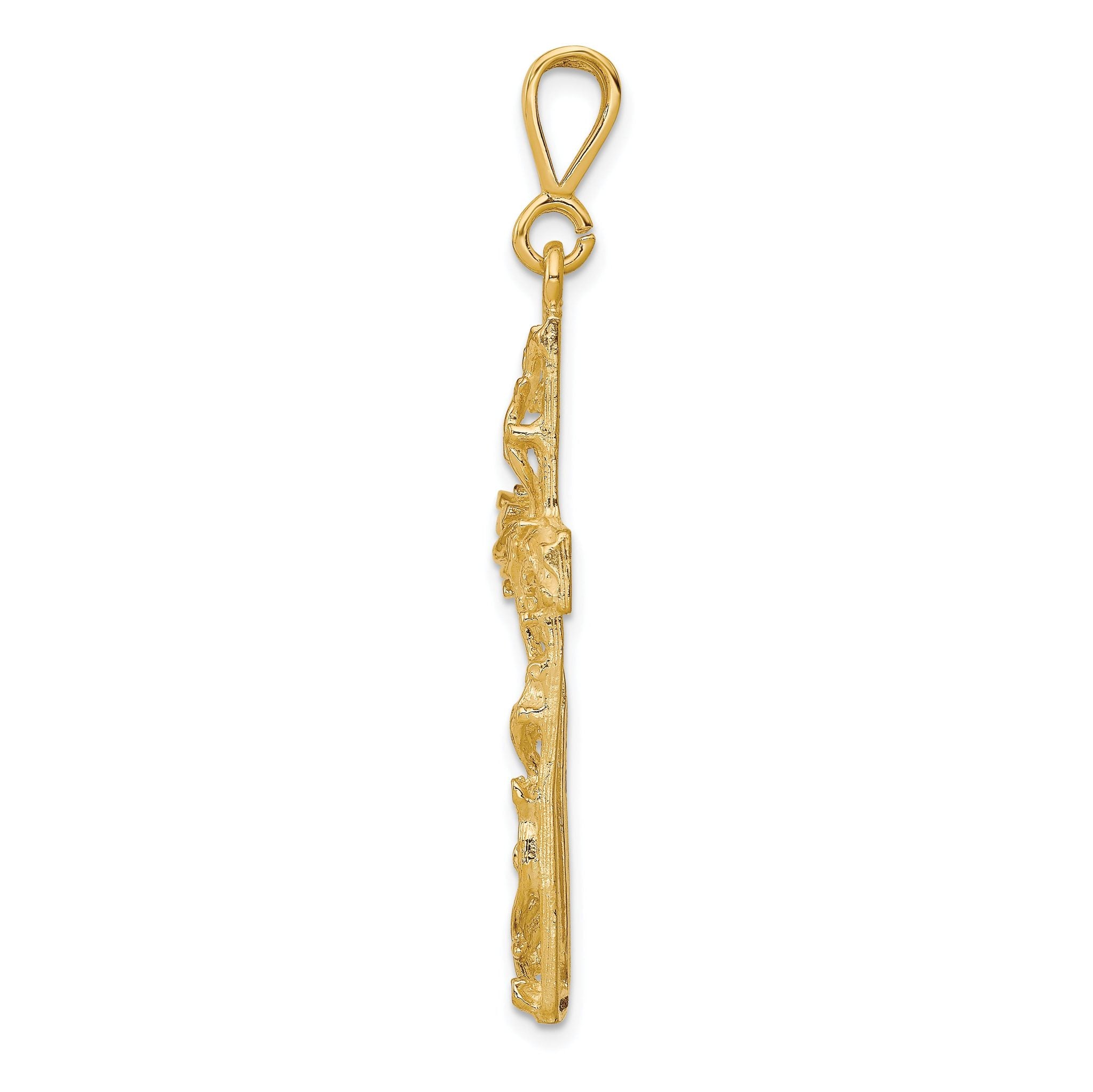 10K Yellow Gold Cross Pendant with Satin Polished Antiqued Finish 45mm Secondary image