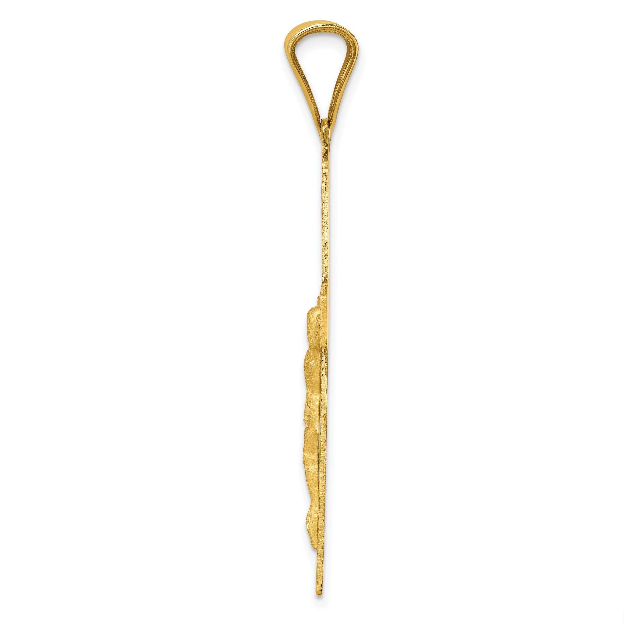 14K Gold Crucifix Pendant with Polished Satin Finish, Semi-Solid Design Secondary image