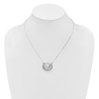 Sterling Silver Rhodium-plated Brushed/Polished Pink and Green Epoxy MOM Rose 18.75 inch with 2 inch ext. 20mm Oval Locket Necklace