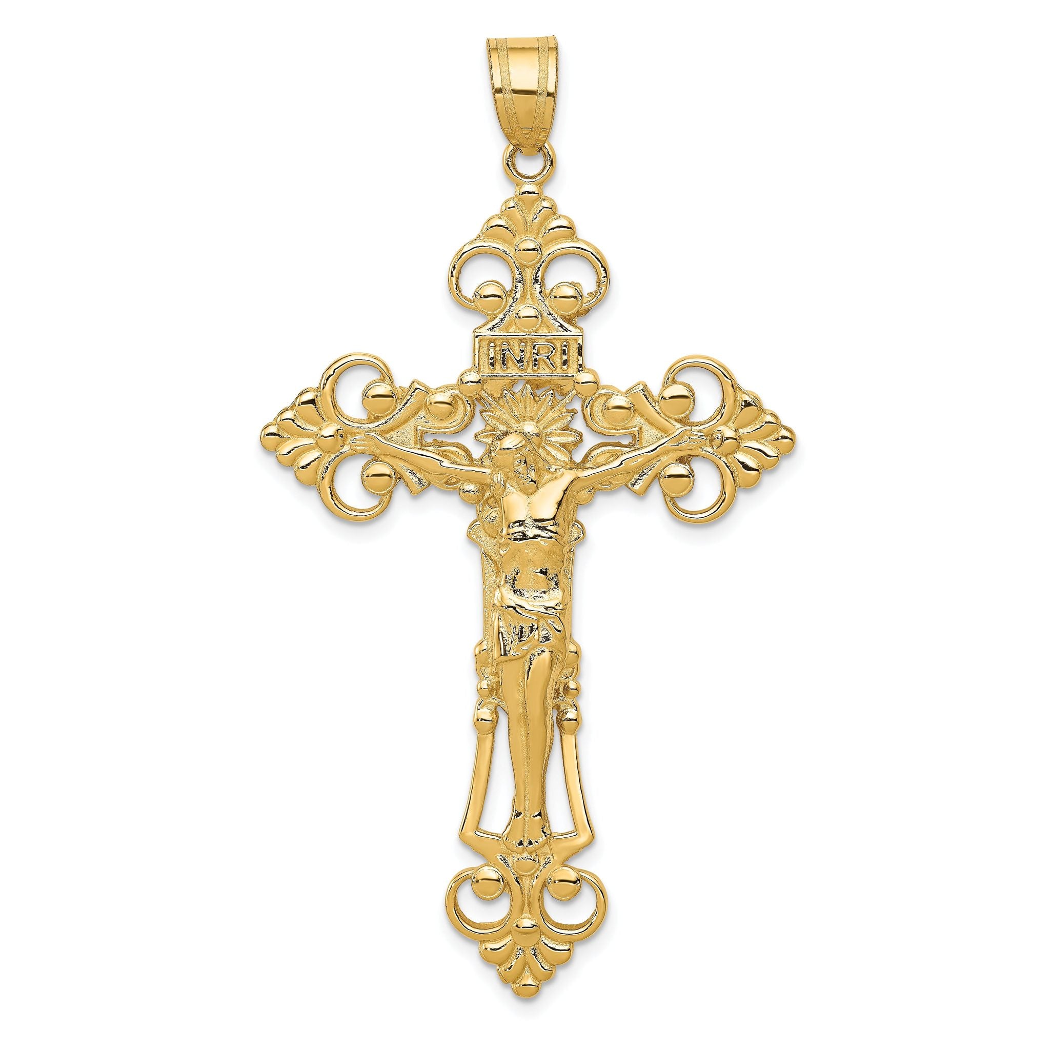 14K Gold Fleur De Lis Crucifix Pendant Elegant Themed Design Main image