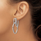 SS RH-plated Polished Front/Back Oval Dangle Post Earrings