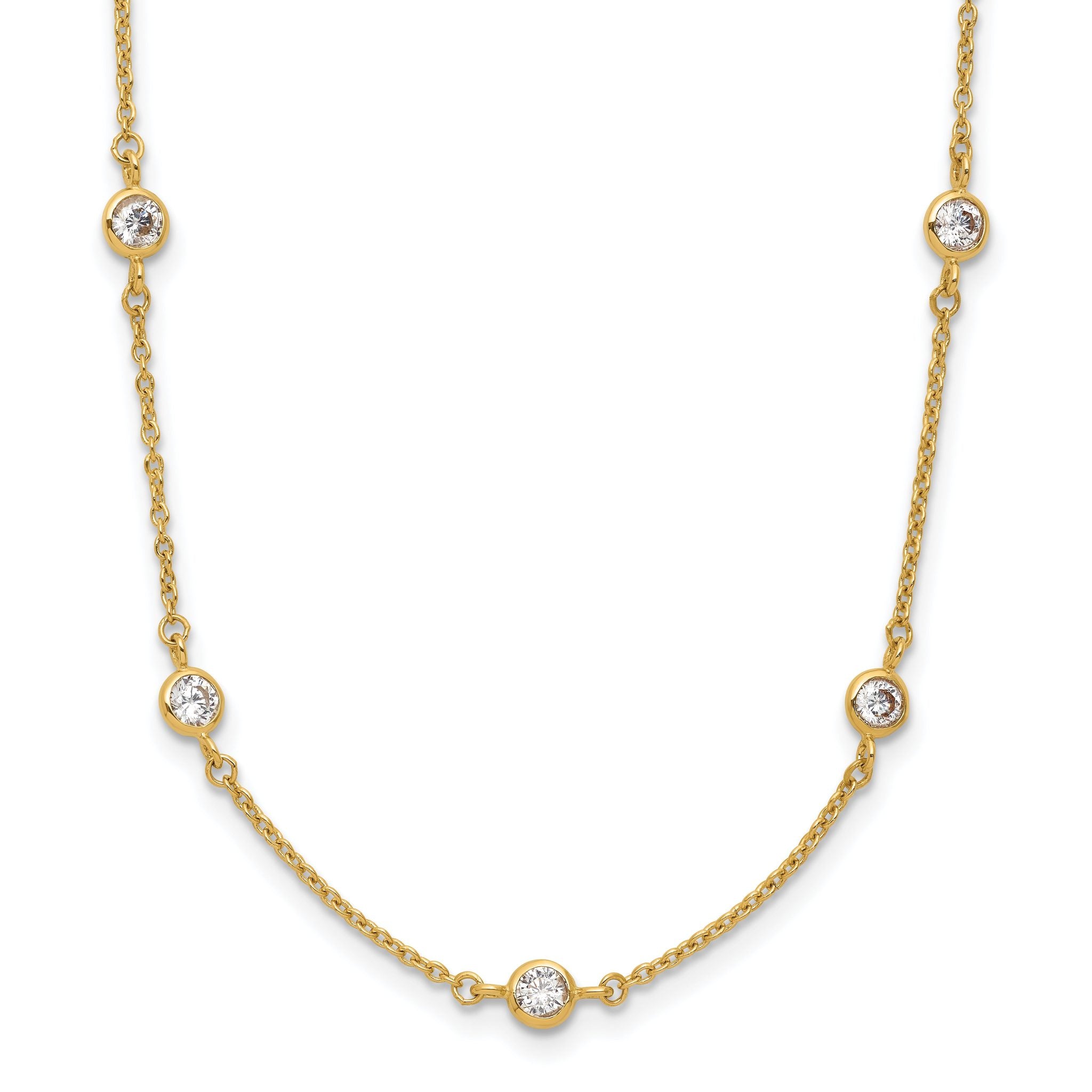 14K Polished CZ Station with 2in ext. Necklace Main image