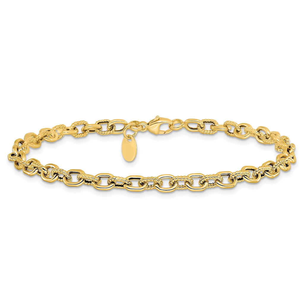 14K Polished and Textured Link Bracelet