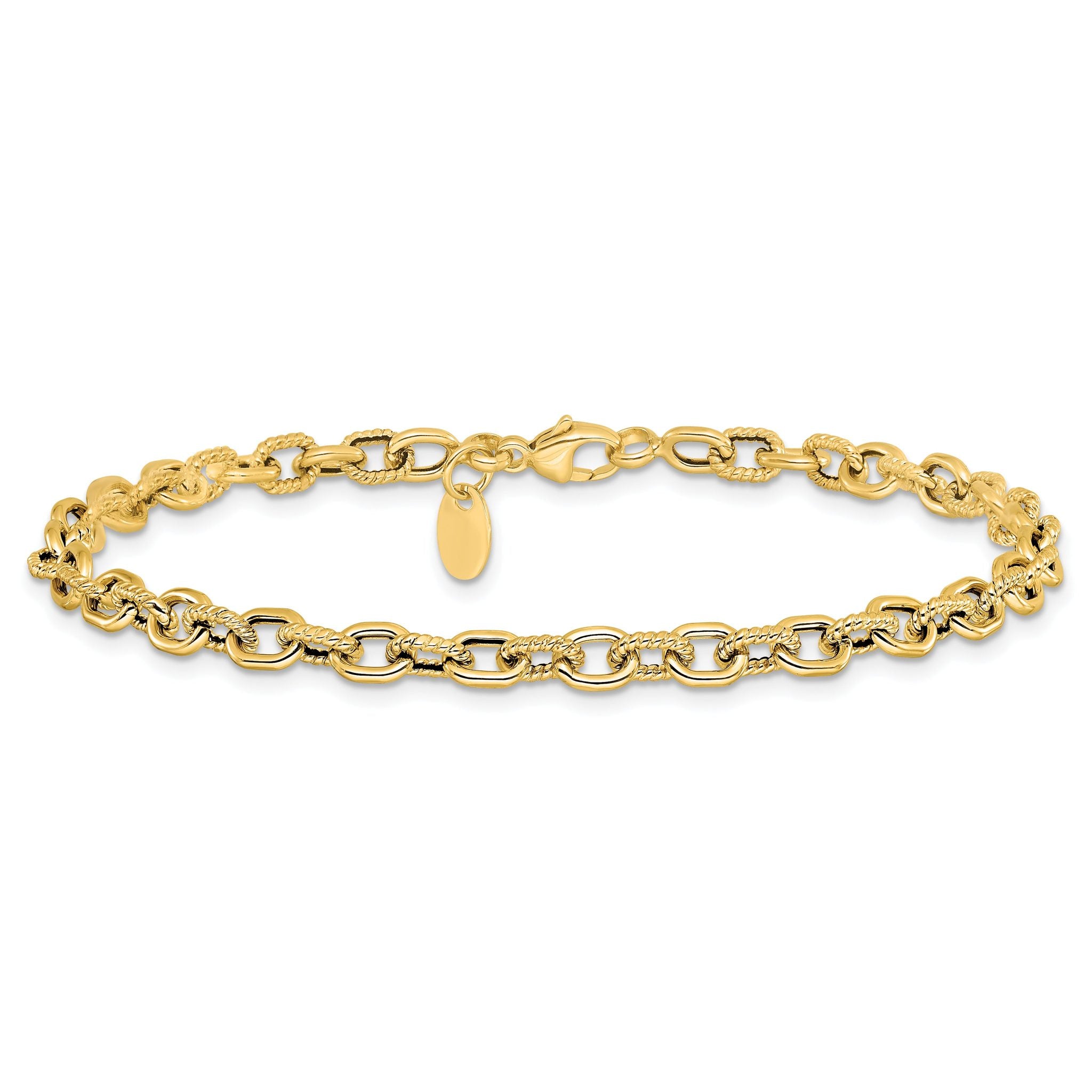 14K Polished and Textured Link Bracelet