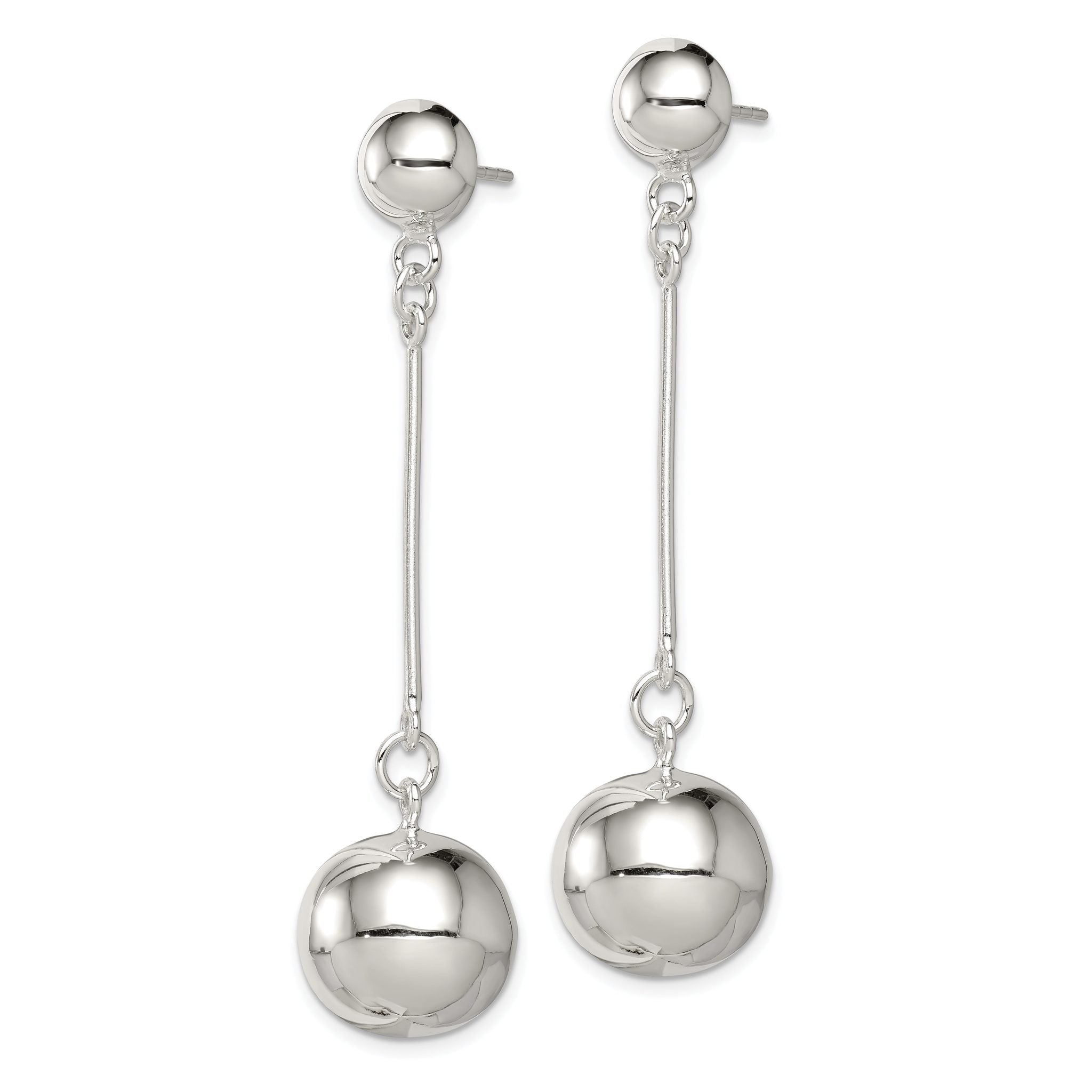 Sterling Silver Polished 14mm Ball Post Dangle Earrings Secondary image