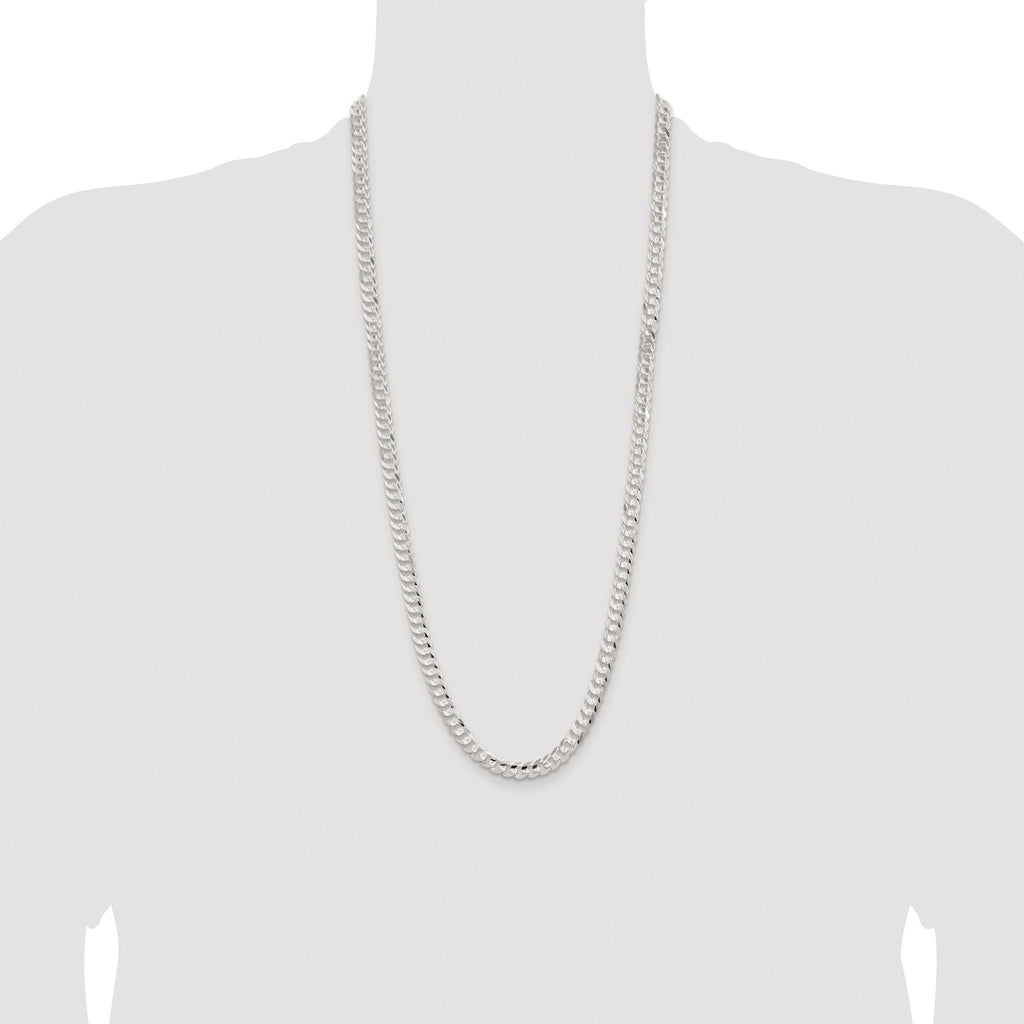 Sterling Silver Rhodium-plated 6.75mm Concave Beveled Curb Chain