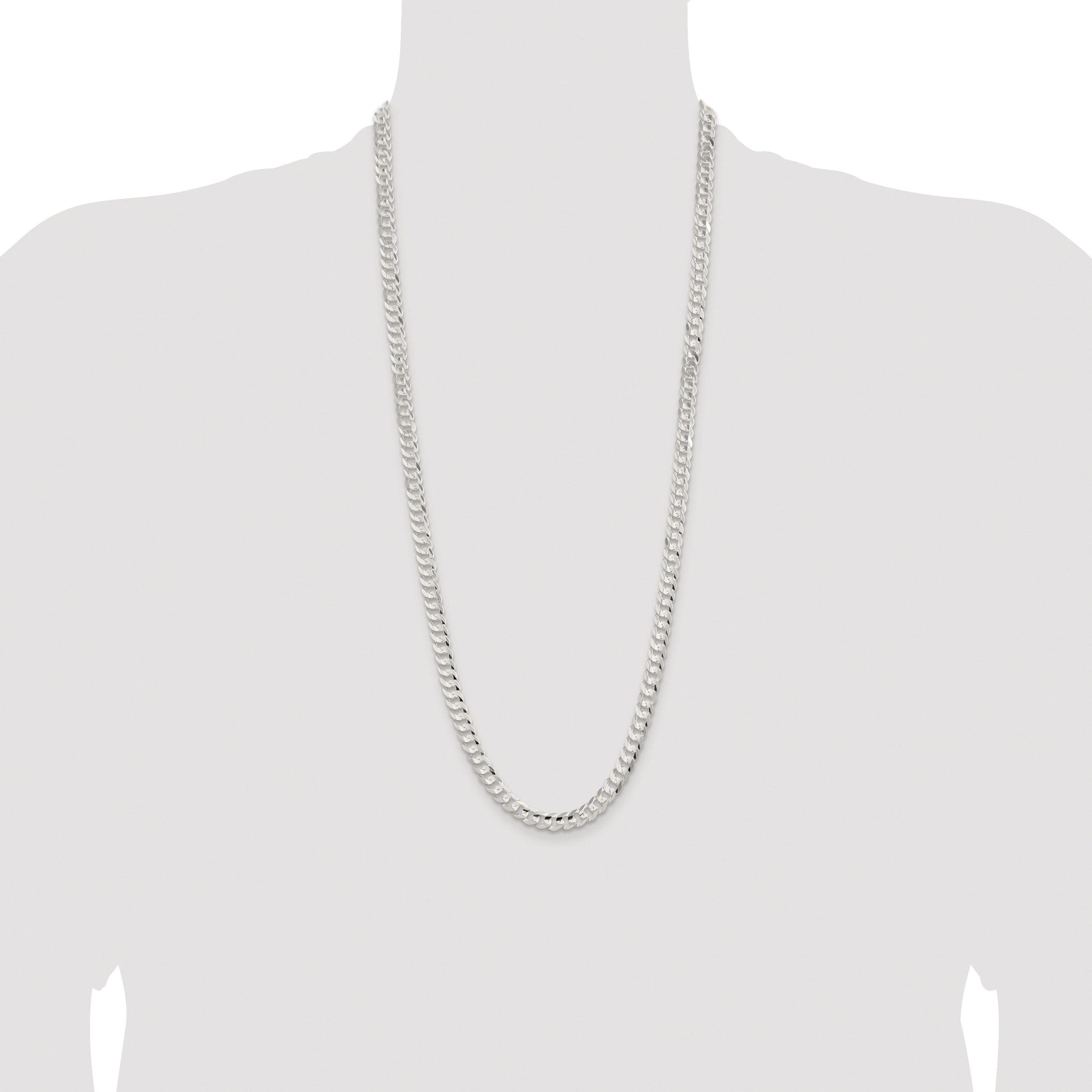 Sterling Silver Rhodium-plated 6.75mm Concave Beveled Curb Chain