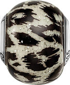 White & Black Glitter Glass Bead Charm in Sterling Silver