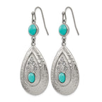 Stainless Steel Polished Hammered Cubic Zirconia Drop Dangle Earrings for Women