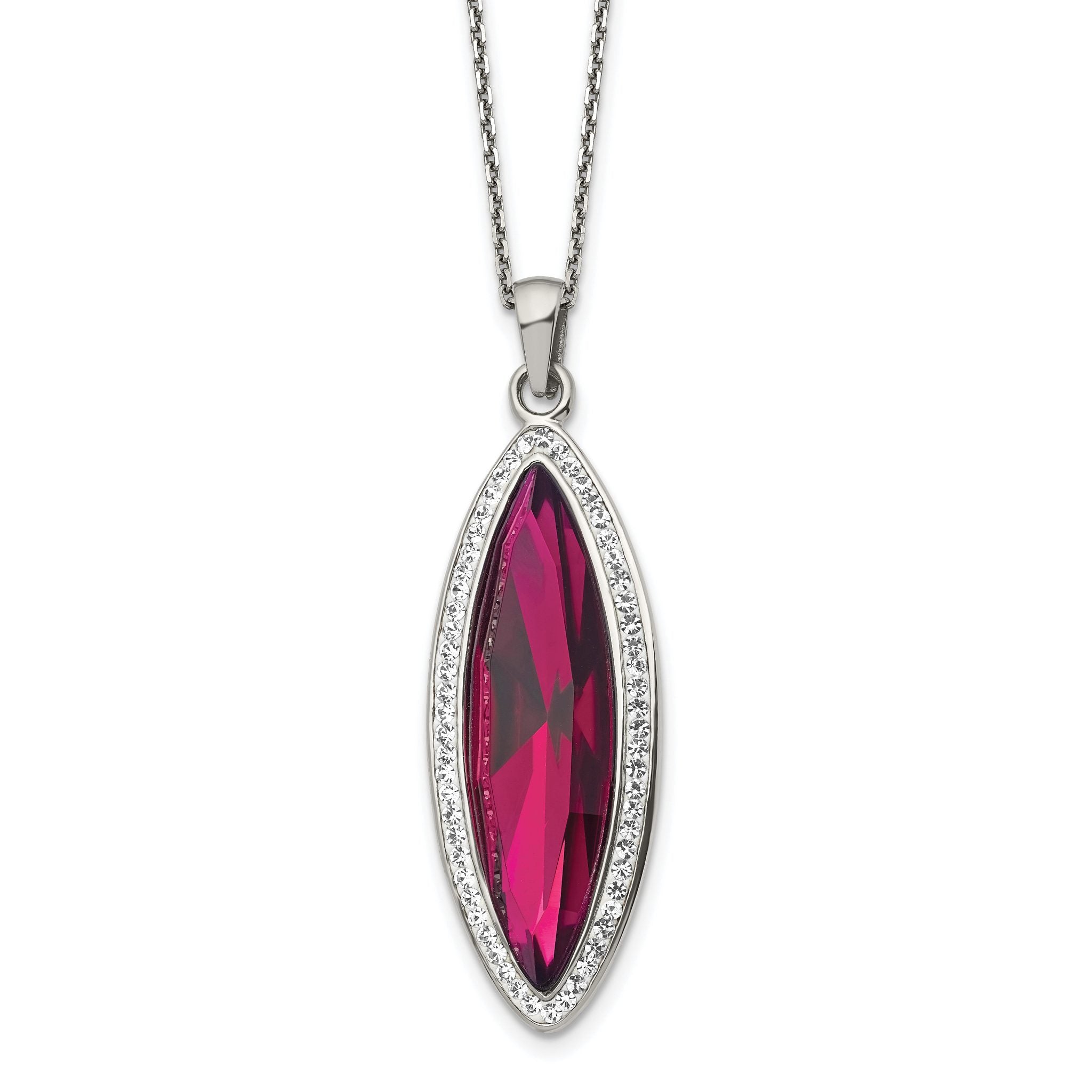 Chisel Stainless Steel Polished Red Crystal and Preciosa Crystal Pendant on a 20 inch Cable Chain with a 2 inch Extension Necklace Main image