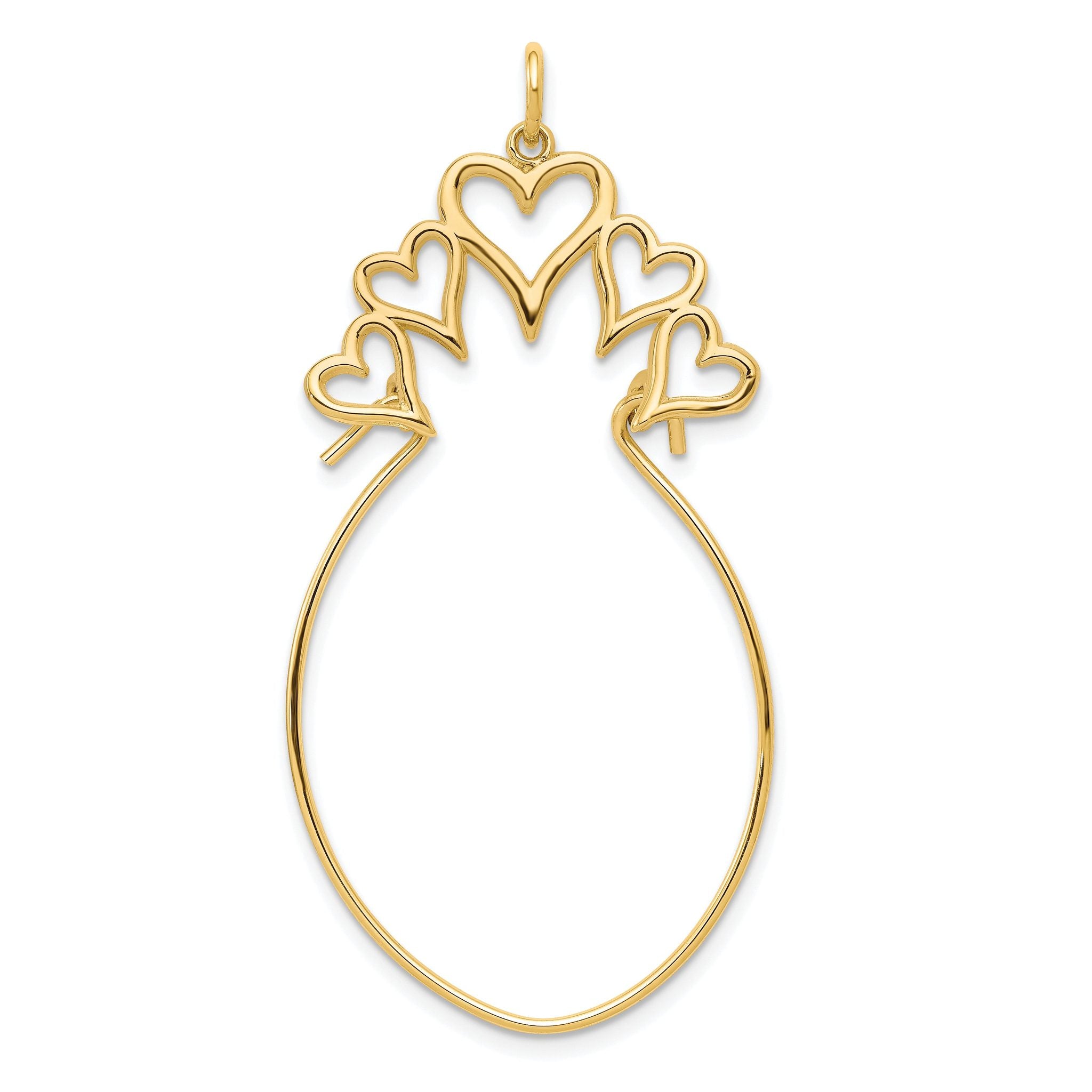 10K Gold 5 Hearts Charm Holder with Polished Finish Elegant Design