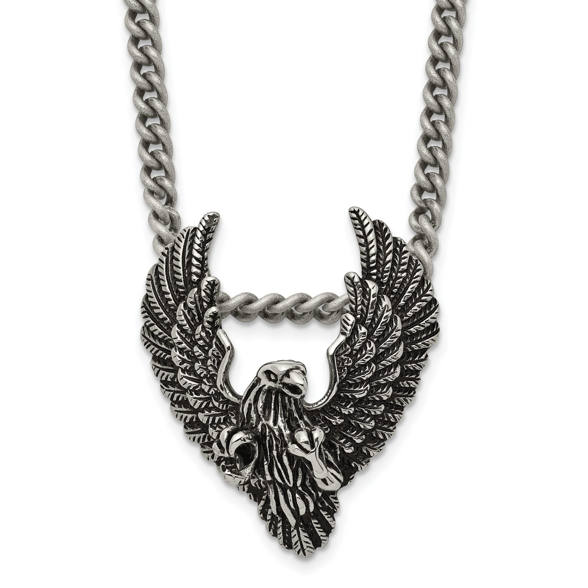 Chisel Stainless Steel Antiqued and Polished Eagle Pendant on a 24 inch Curb Chain Necklace Main image