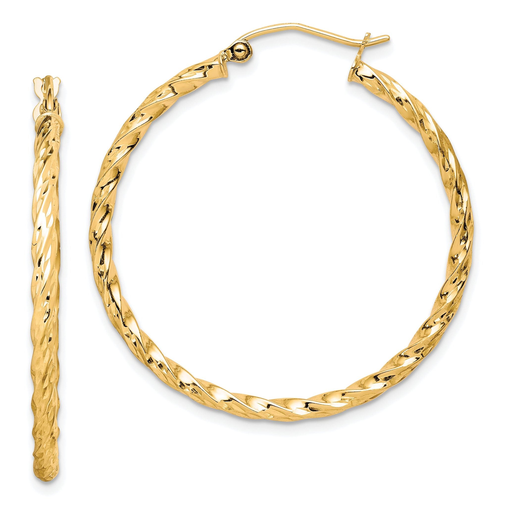 10K Gold Twisted Diamond-Cut Hoop Earrings 35mm Polished Finish Main image