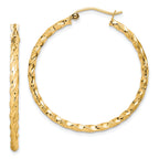 10K Gold Twisted Diamond-Cut Hoop Earrings 35mm Polished Finish