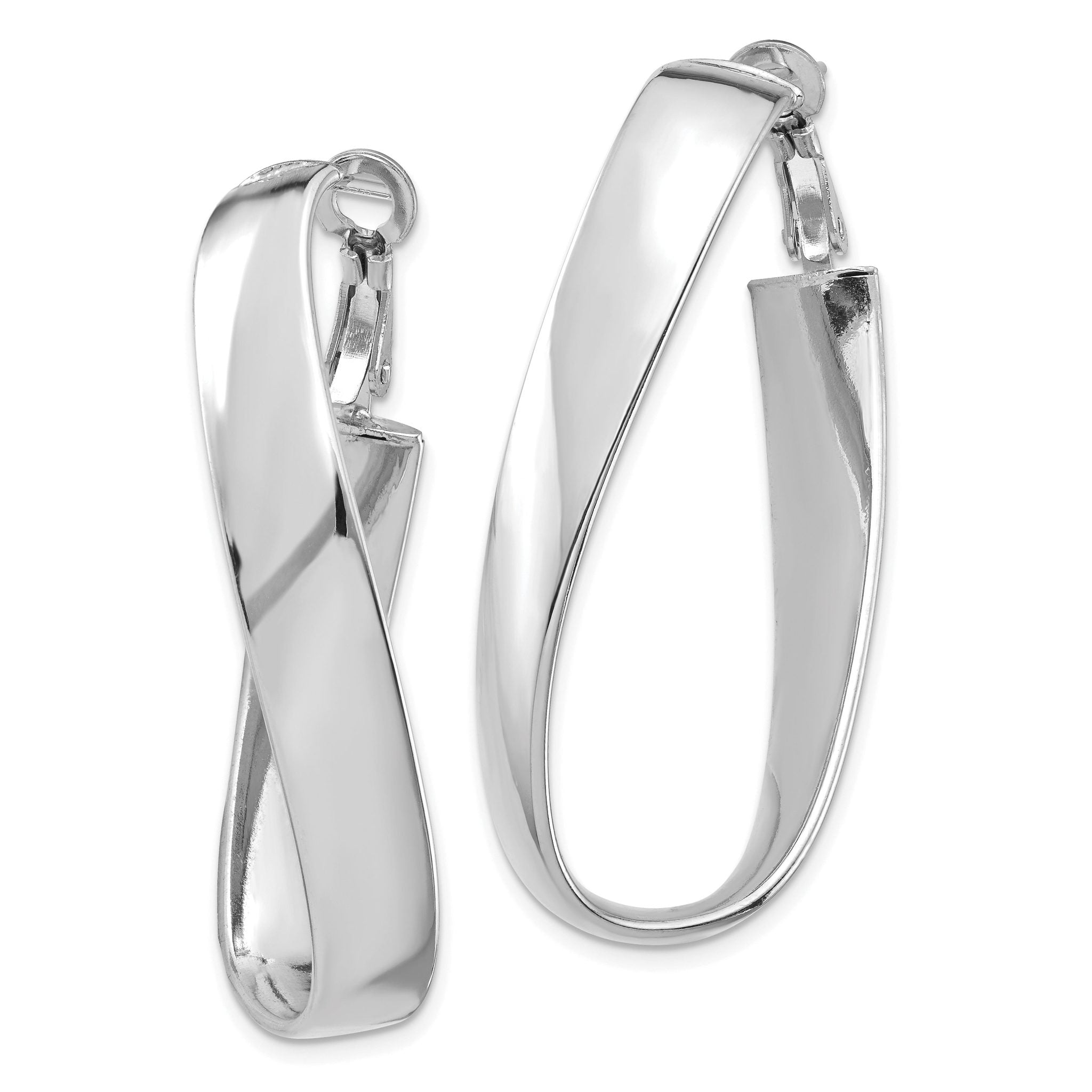 14k White Gold Polished 7mm Twisted Omega Back Oval Hoop Earrings Secondary image
