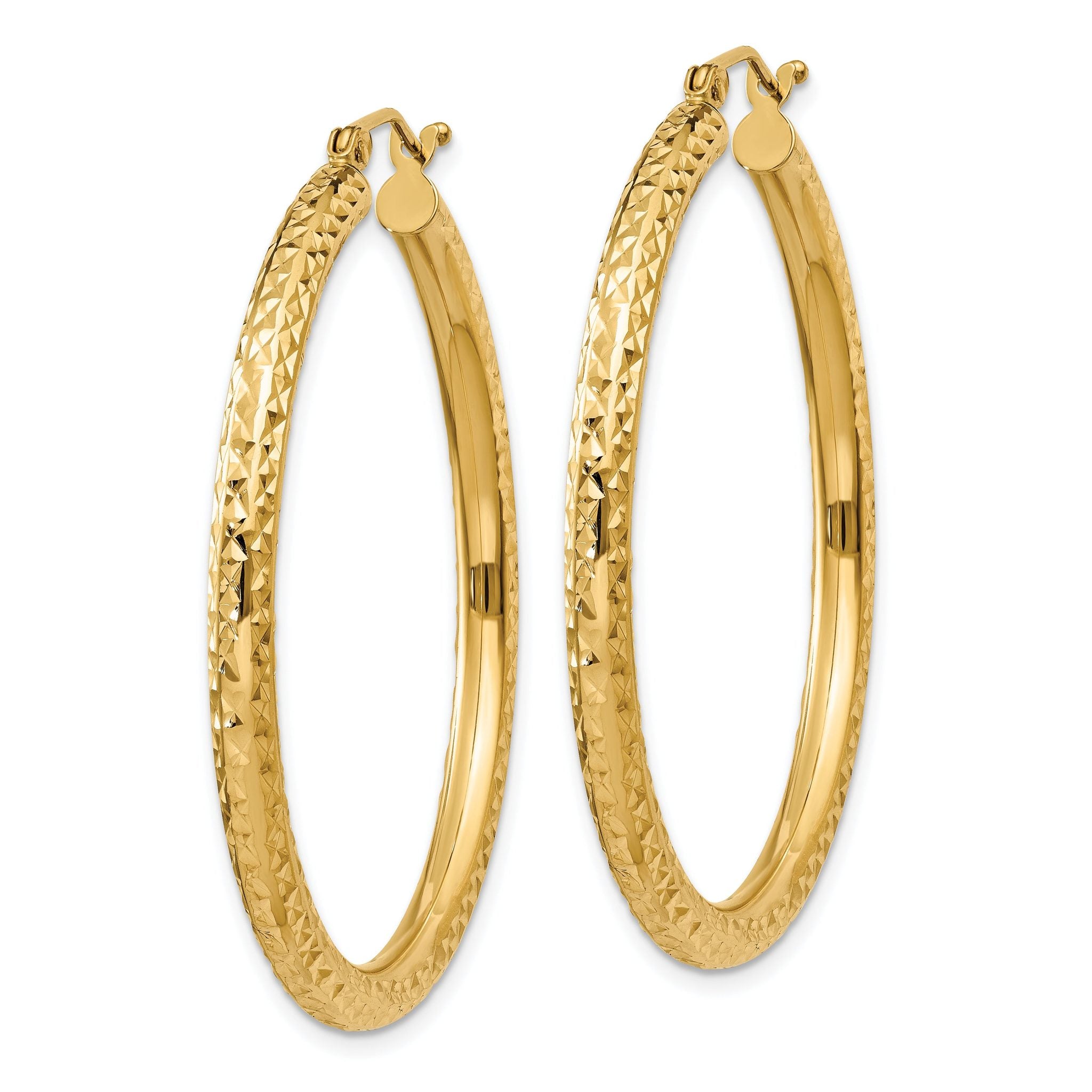 14k Diamond-cut 3mm Round Hoop Earrings Secondary image