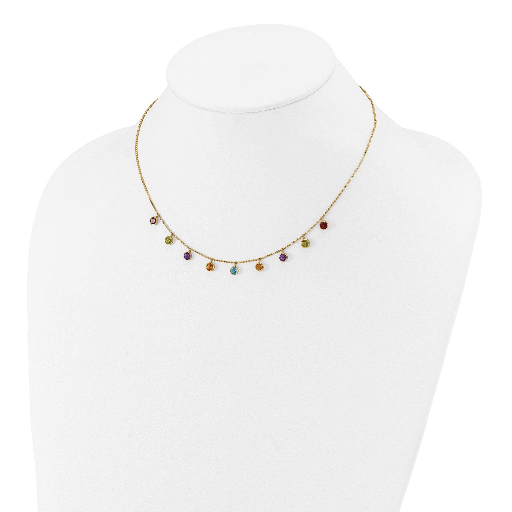 14K Amethyst/Citrine/Garnet/Peridot/Blue Topaz 16 inch Necklace Plus 2 inch Extender